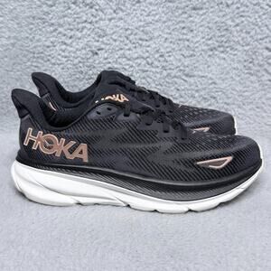 Hoka One One Clifton 9 Womens Size 8.5 Running Shoes Sneakers Black Rose Gold